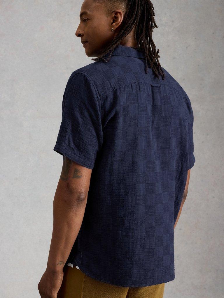 Denny SS Check Shirt in DARK NAVY - MODEL BACK