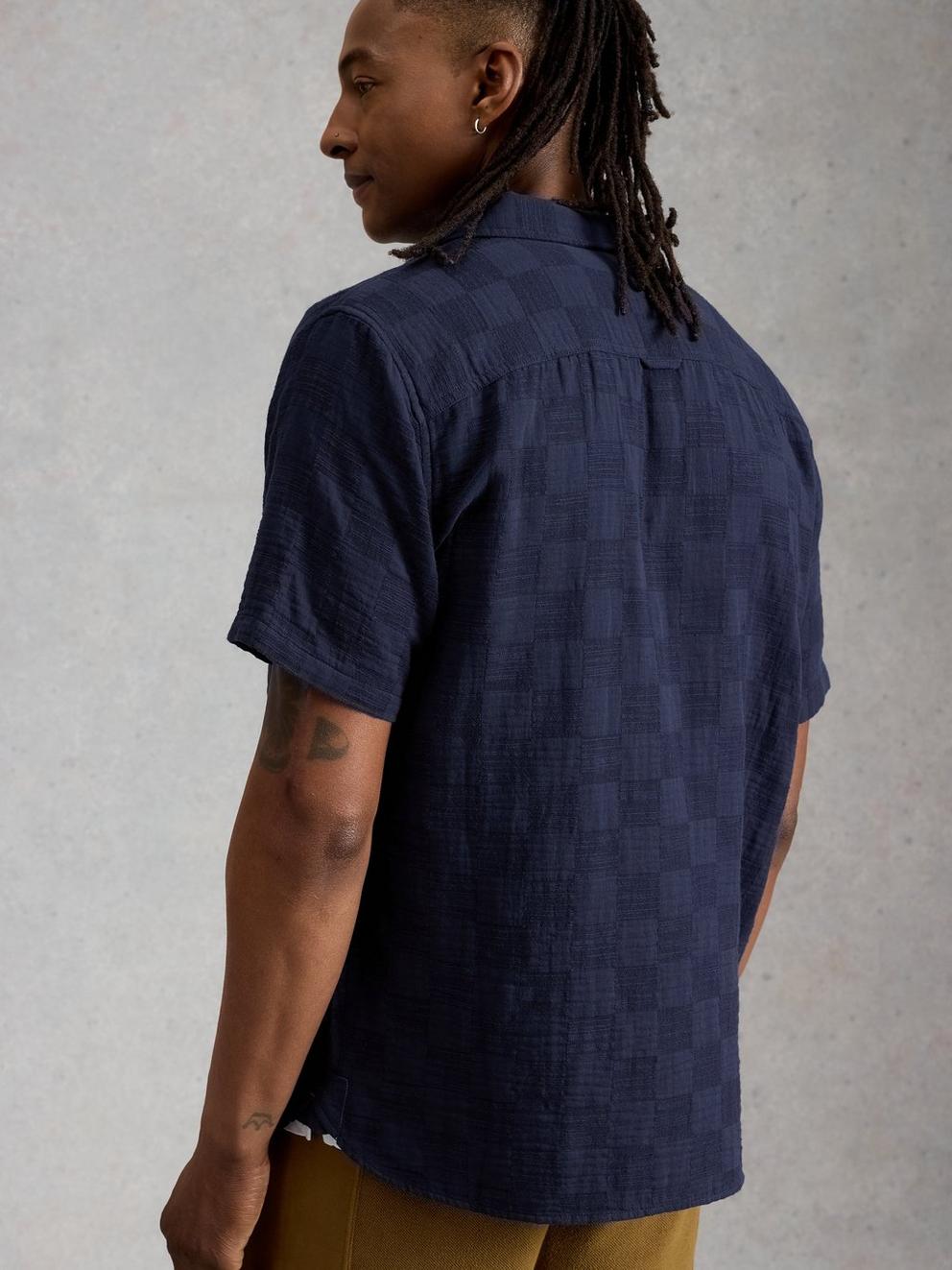 Denny SS Check Shirt in DARK NAVY - MODEL BACK