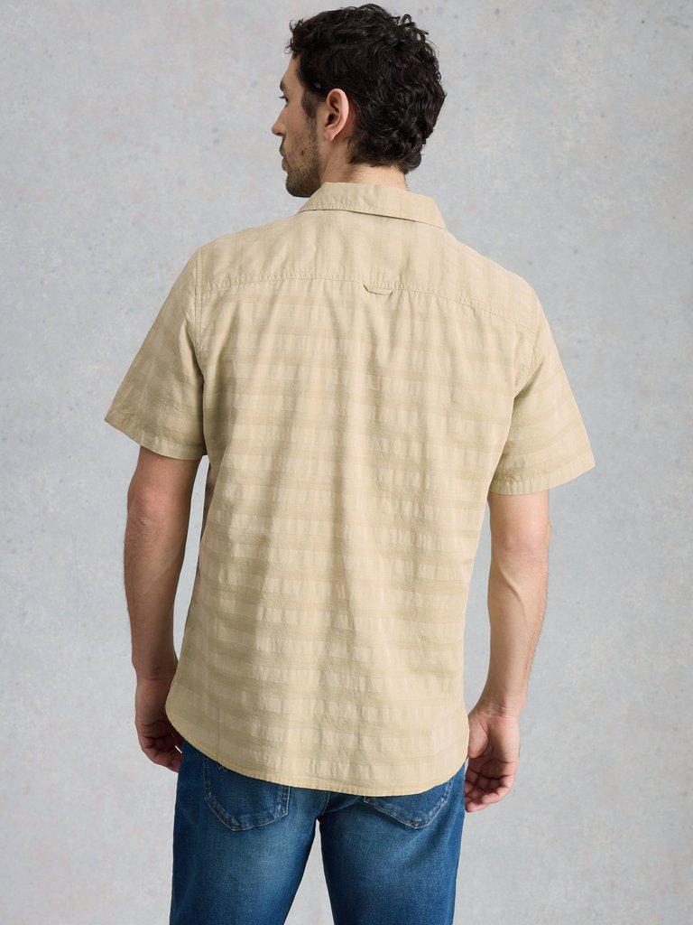 Heywood SS Herringbone Shirt in DUS GREEN - MODEL BACK