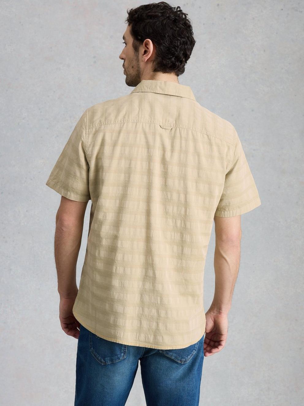 Heywood SS Herringbone Shirt in DUS GREEN - MODEL BACK