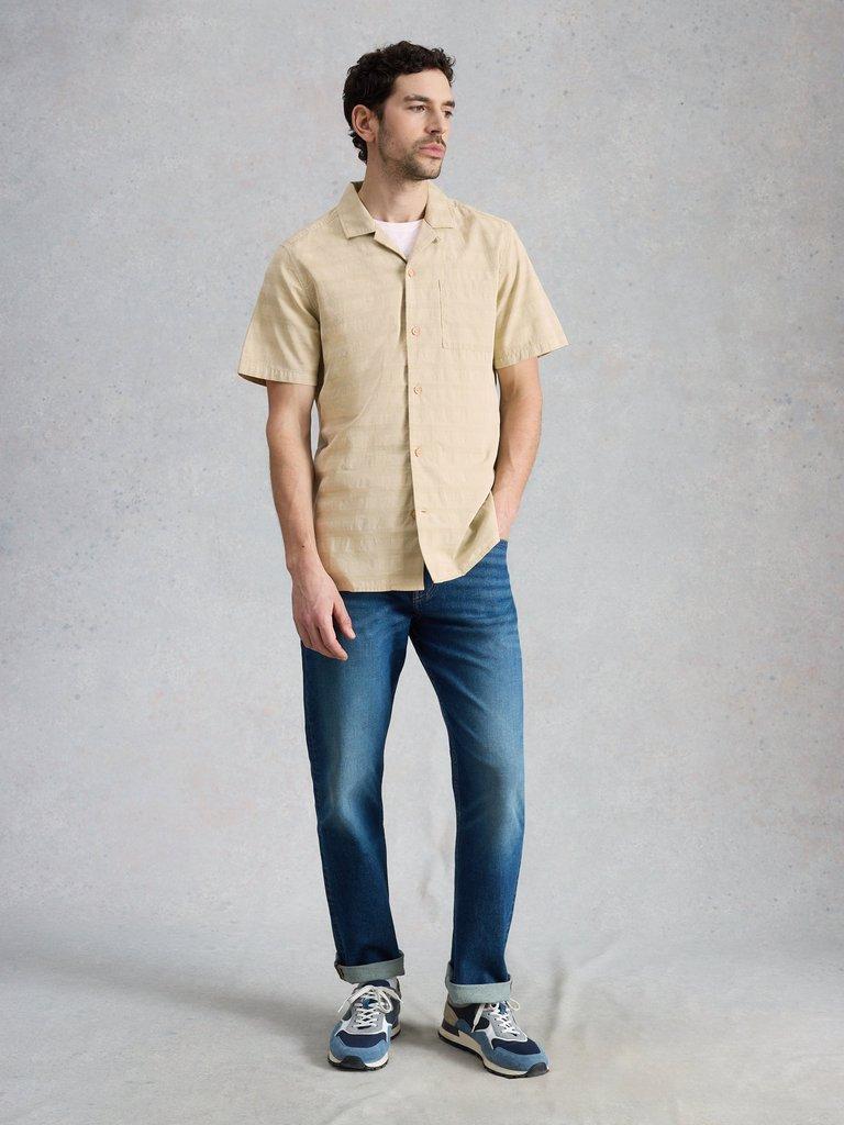 Heywood SS Herringbone Shirt in DUS GREEN - MODEL FRONT