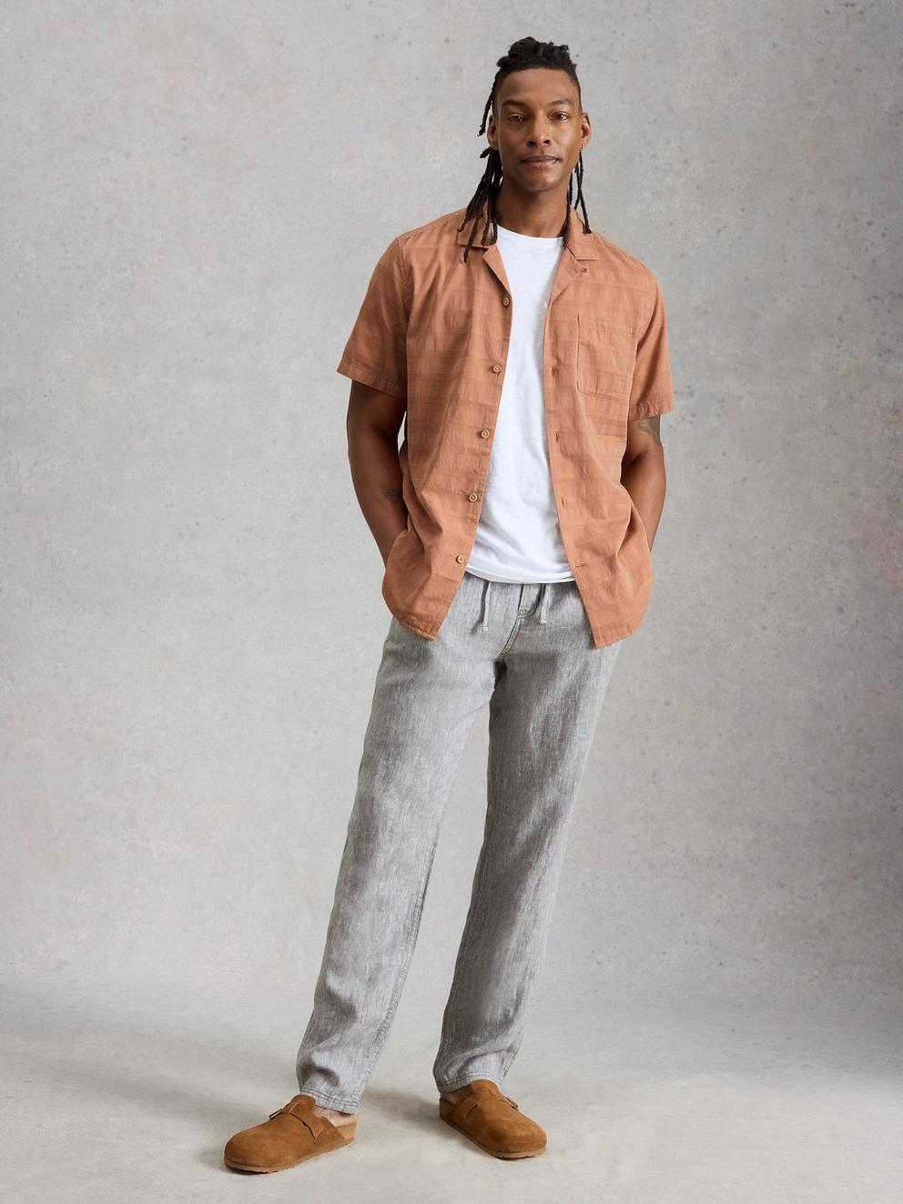 Heywood SS Herringbone Shirt in LGT ORANGE - MODEL FRONT