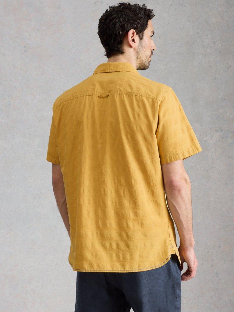 Heywood SS Herringbone Shirt in MID YELLOW - MODEL BACK