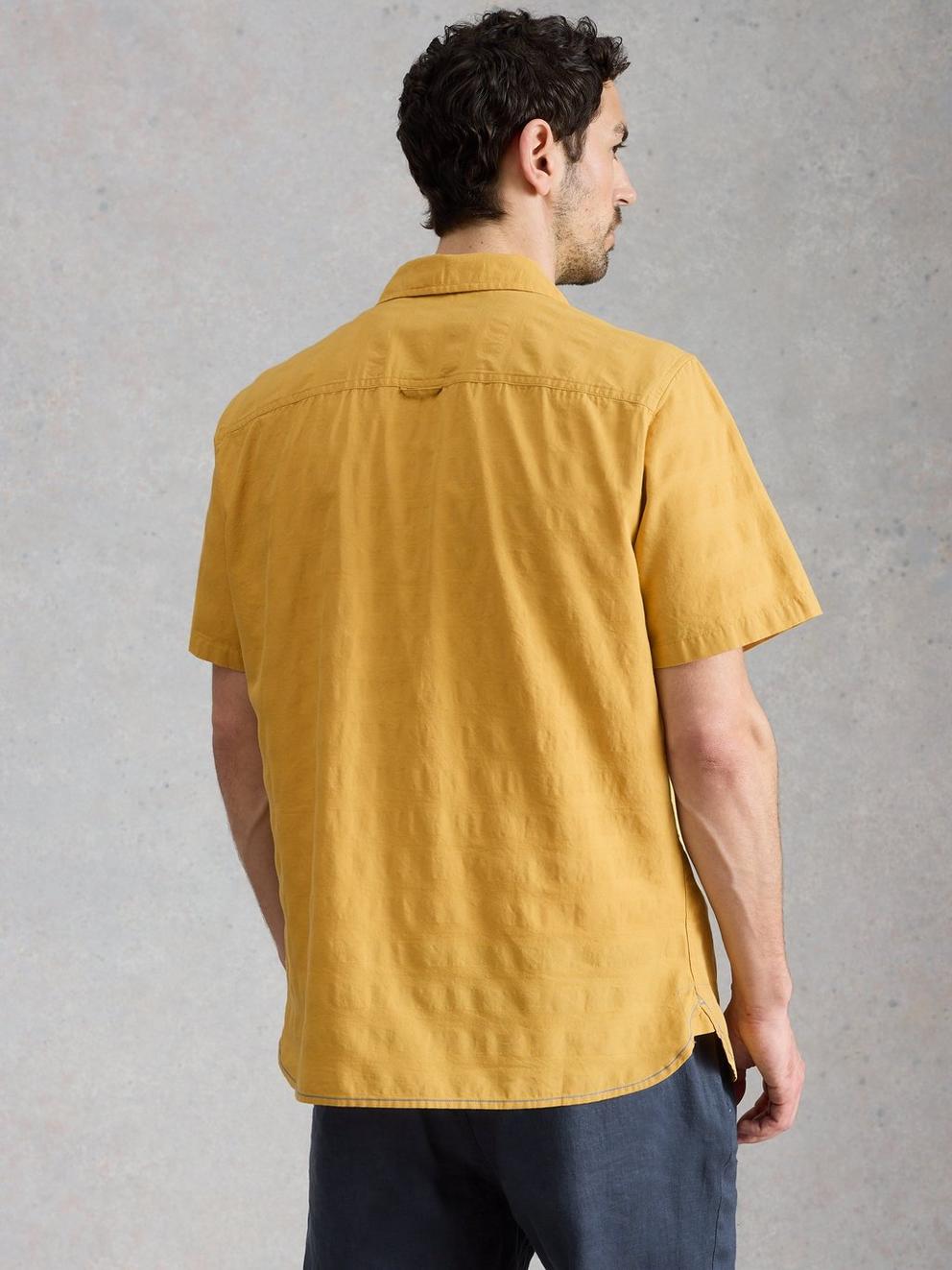 Heywood SS Herringbone Shirt in MID YELLOW - MODEL BACK