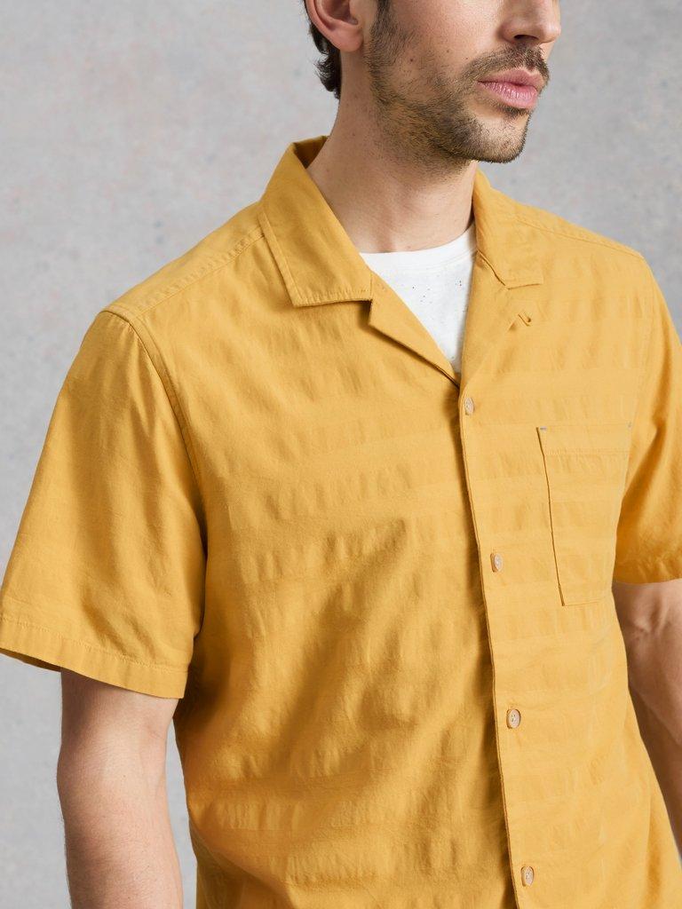Heywood SS Herringbone Shirt in MID YELLOW - MODEL DETAIL