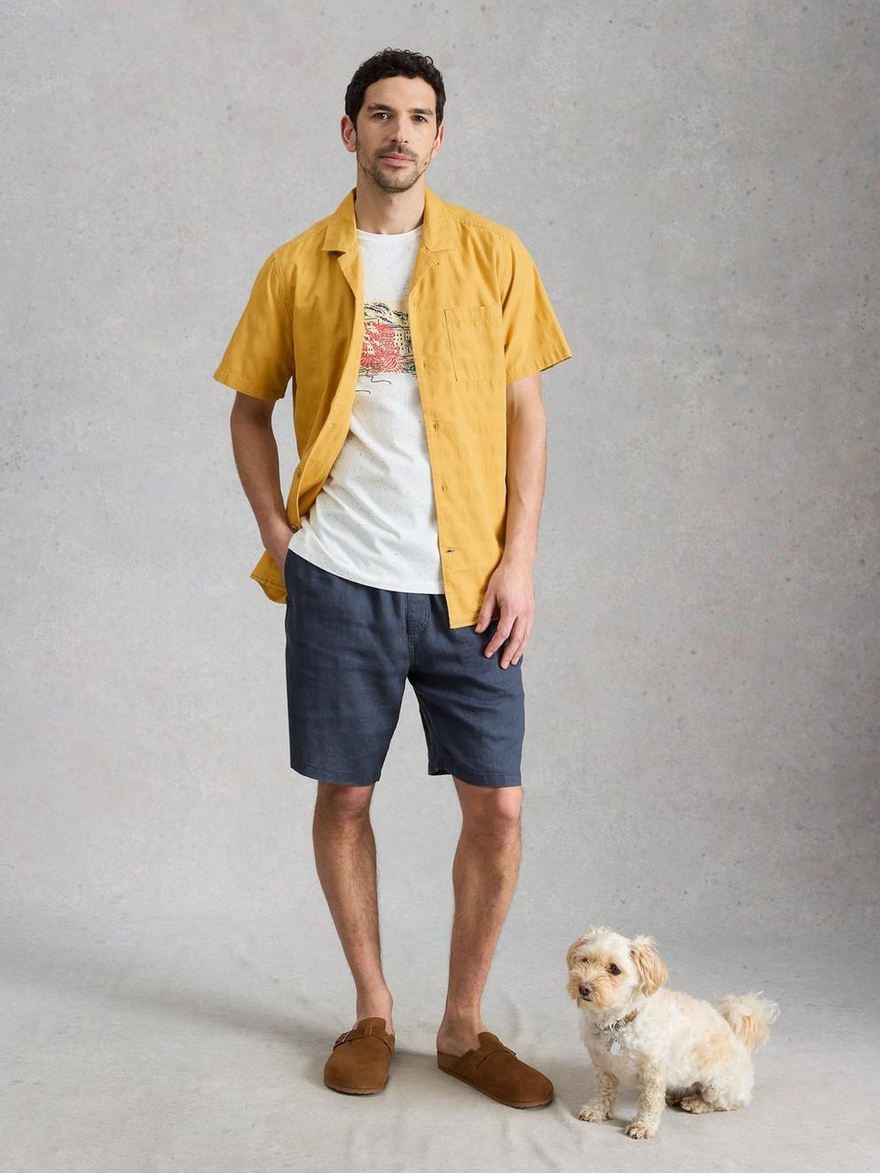 Heywood SS Herringbone Shirt in MID YELLOW - MODEL FRONT