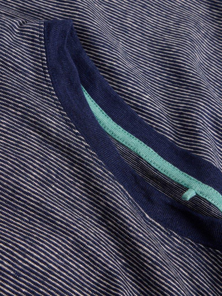 Abersoch Stripe Linen Tee in NAVY MULTI - FLAT DETAIL