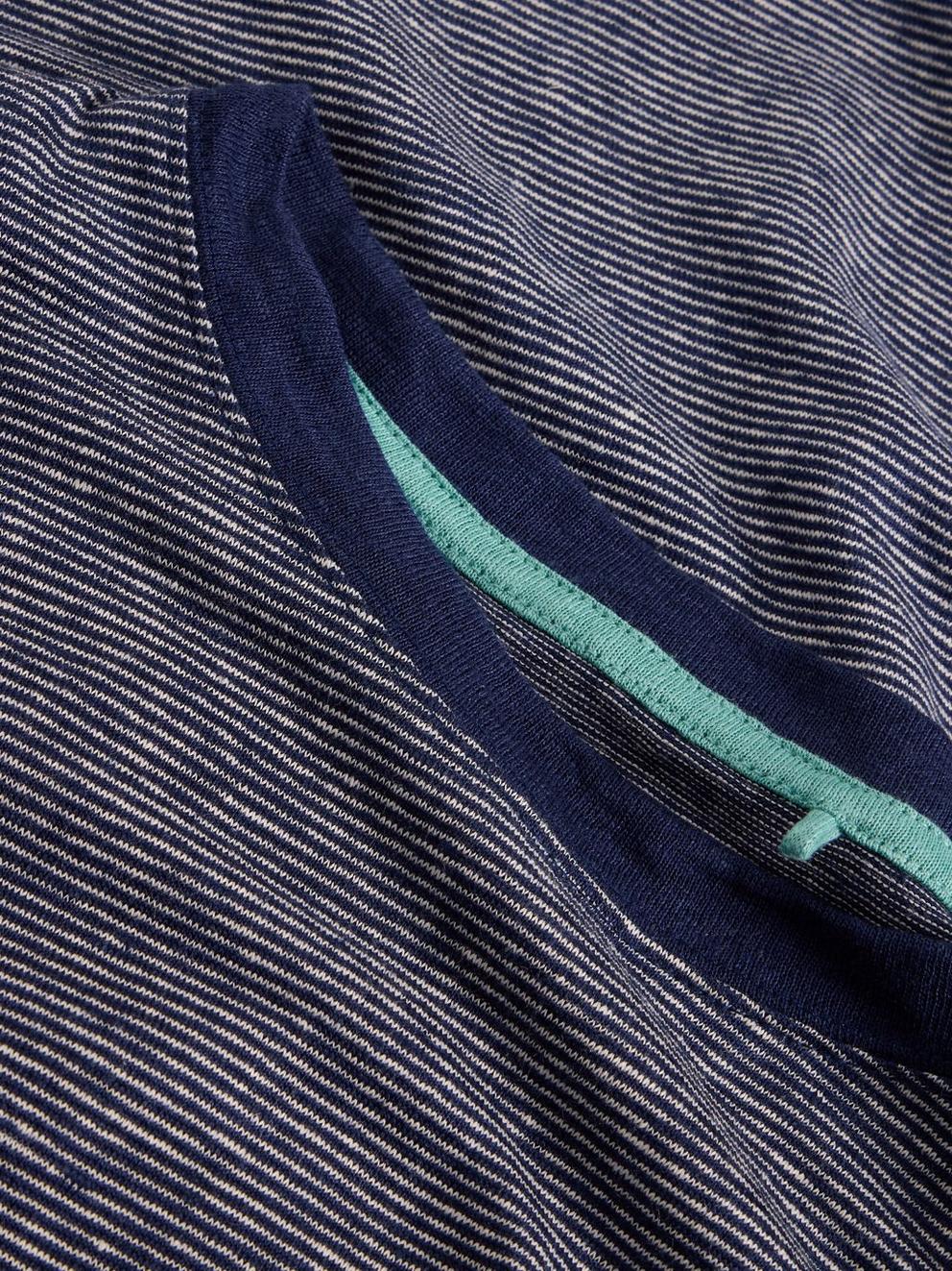 Abersoch Stripe Linen Tee in NAVY MULTI - FLAT DETAIL