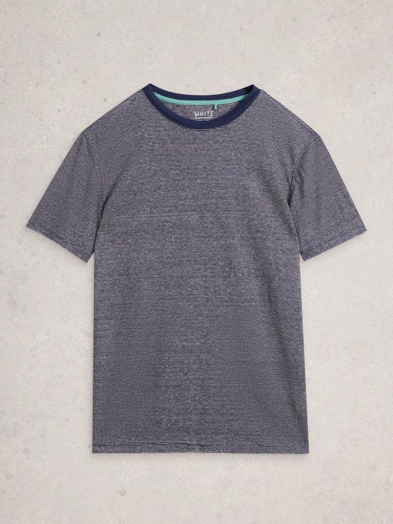 Abersoch Stripe Linen Tee in NAVY MULTI - FLAT FRONT