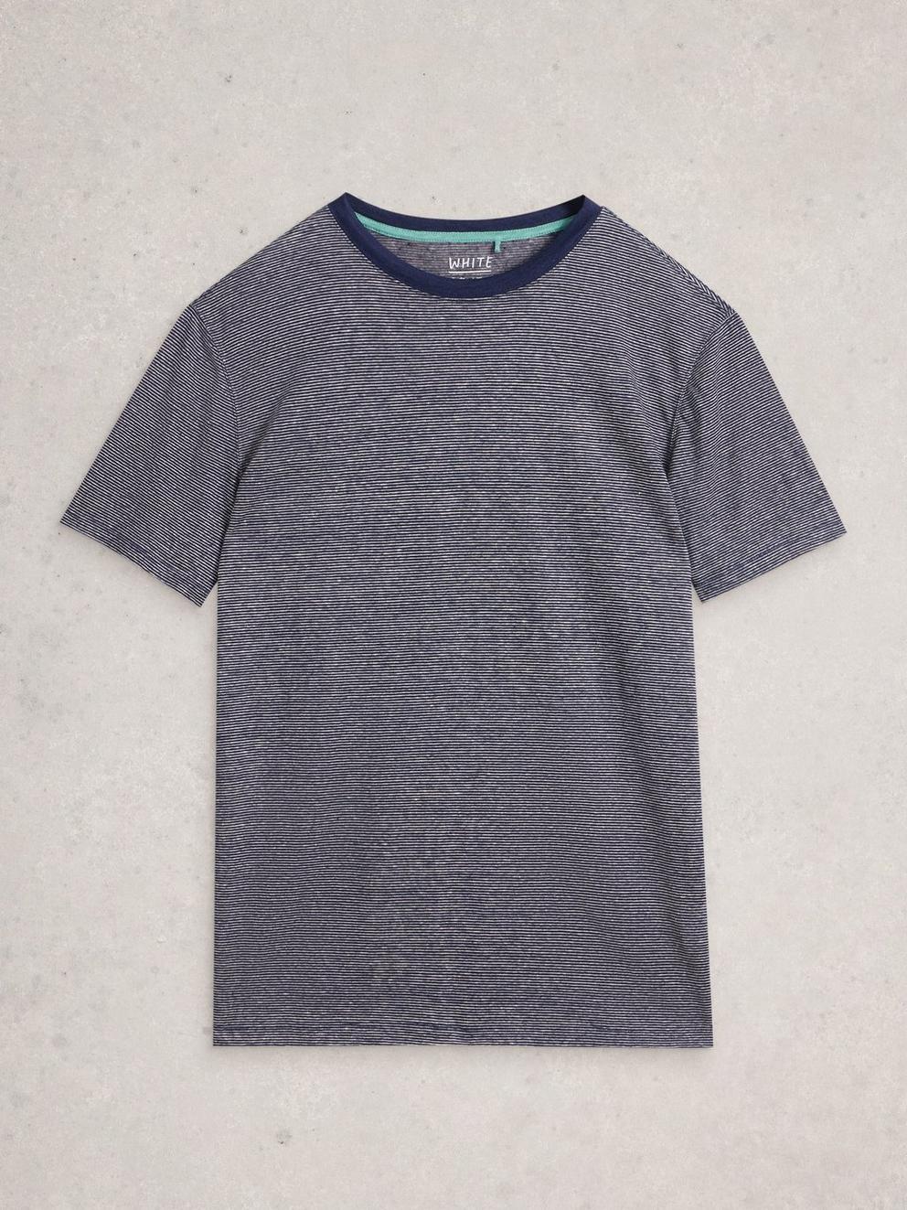 Abersoch Stripe Linen Tee in NAVY MULTI - FLAT FRONT