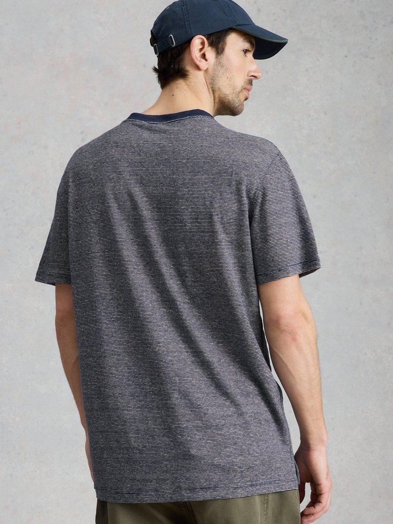 Abersoch Stripe Linen Tee in NAVY MULTI - MODEL BACK