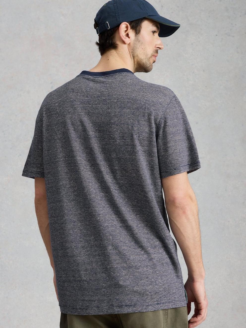 Abersoch Stripe Linen Tee in NAVY MULTI - MODEL BACK