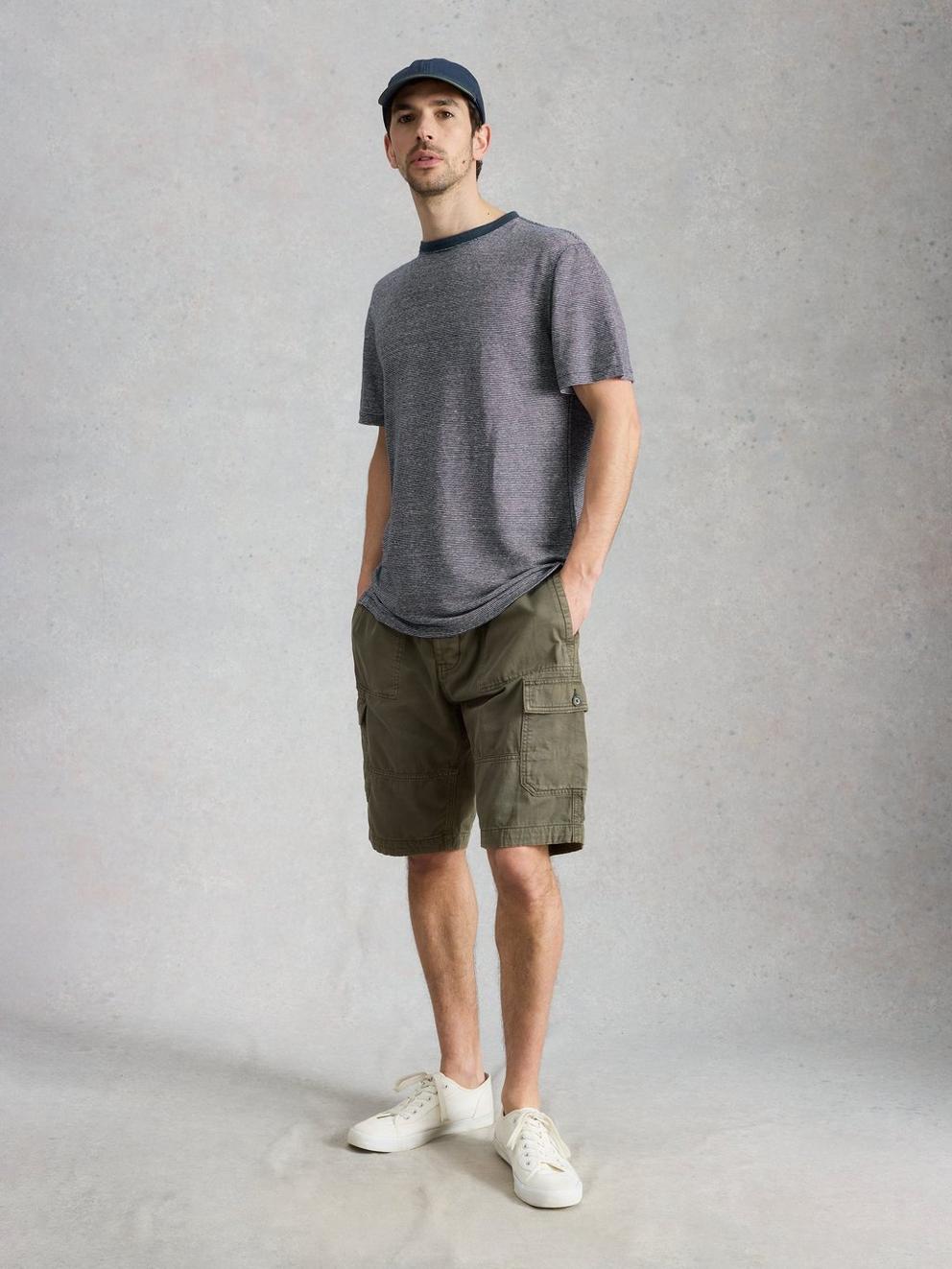 Abersoch Stripe Linen Tee in NAVY MULTI - MODEL FRONT