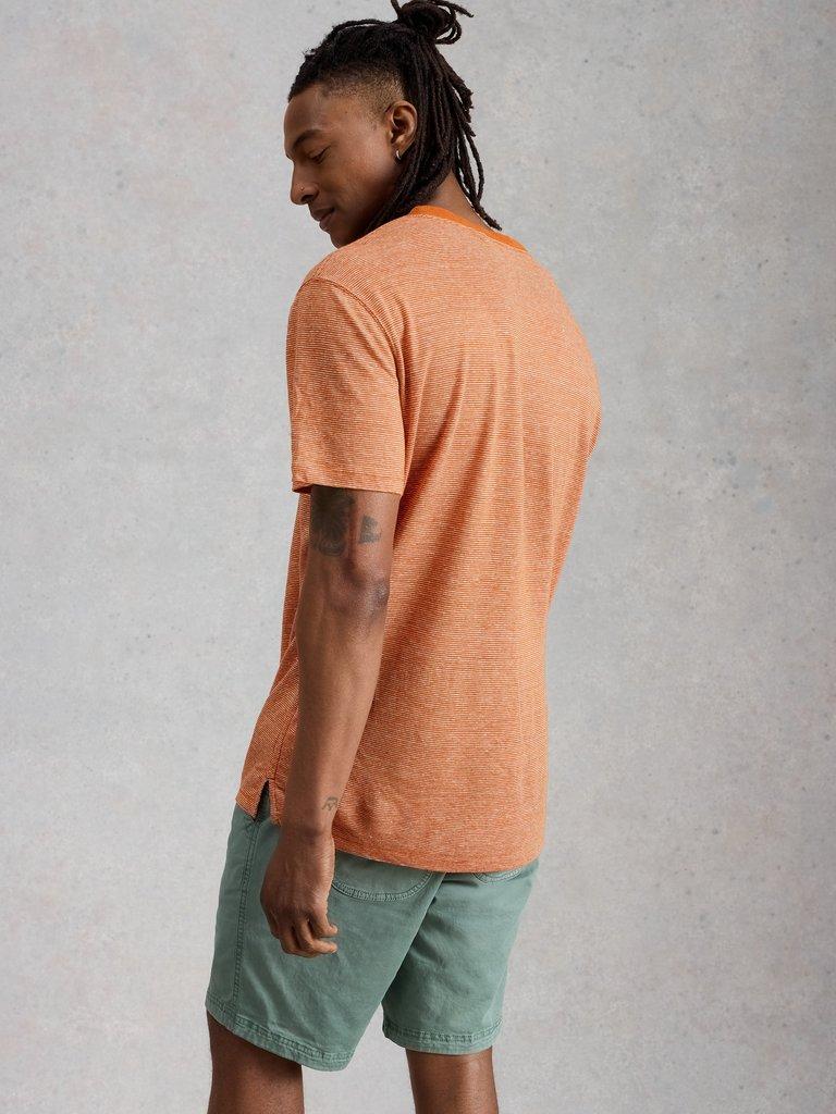 Abersoch Stripe Linen Tee in ORANGE MLT - MODEL BACK