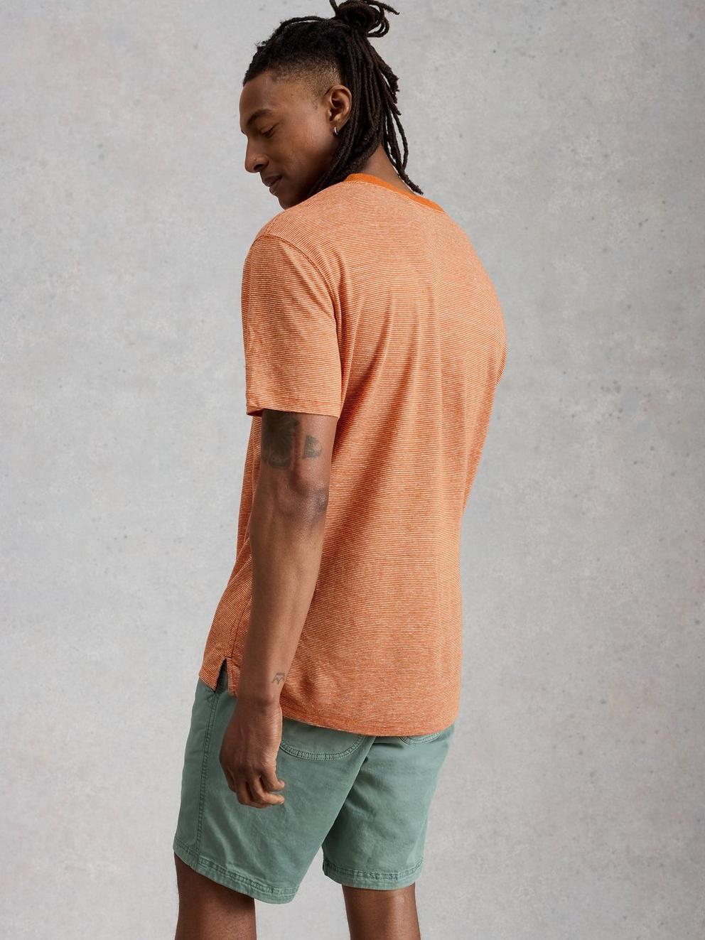 Abersoch Stripe Linen Tee in ORANGE MLT - MODEL BACK