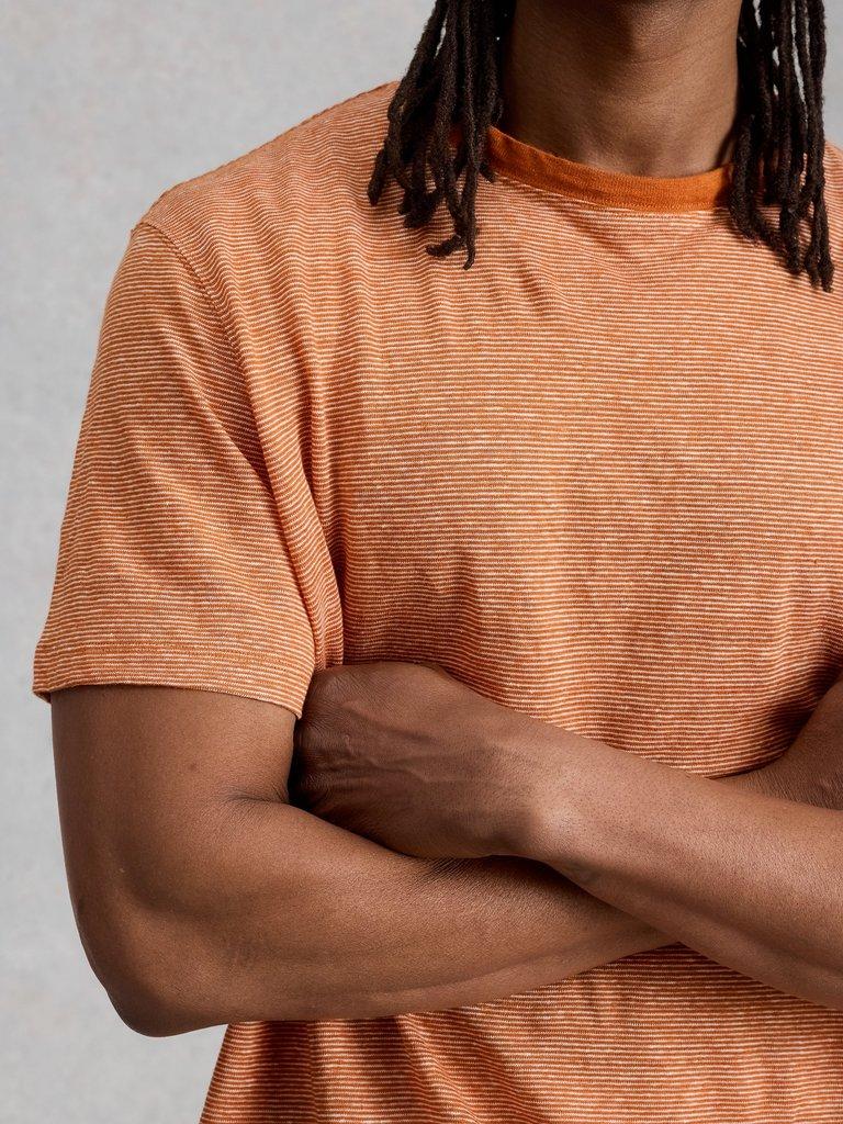 Abersoch Stripe Linen Tee in ORANGE MLT - MODEL DETAIL