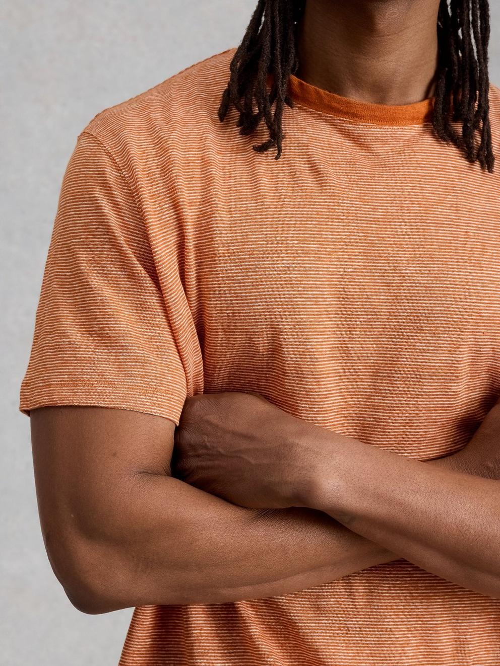 Abersoch Stripe Linen Tee in ORANGE MLT - MODEL DETAIL