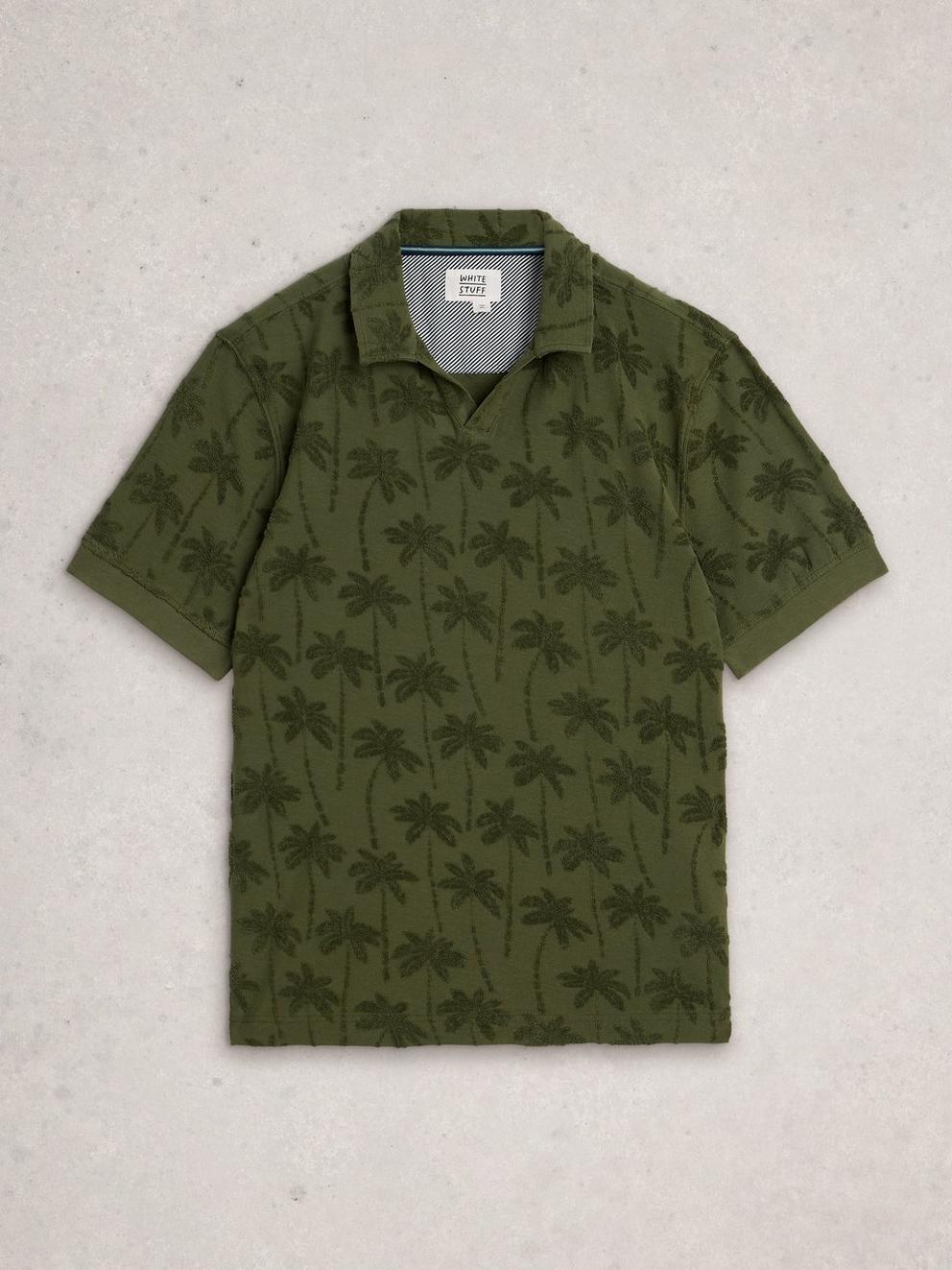 Totten Palm Trophy Neck Polo in KHAKI GRN - FLAT FRONT