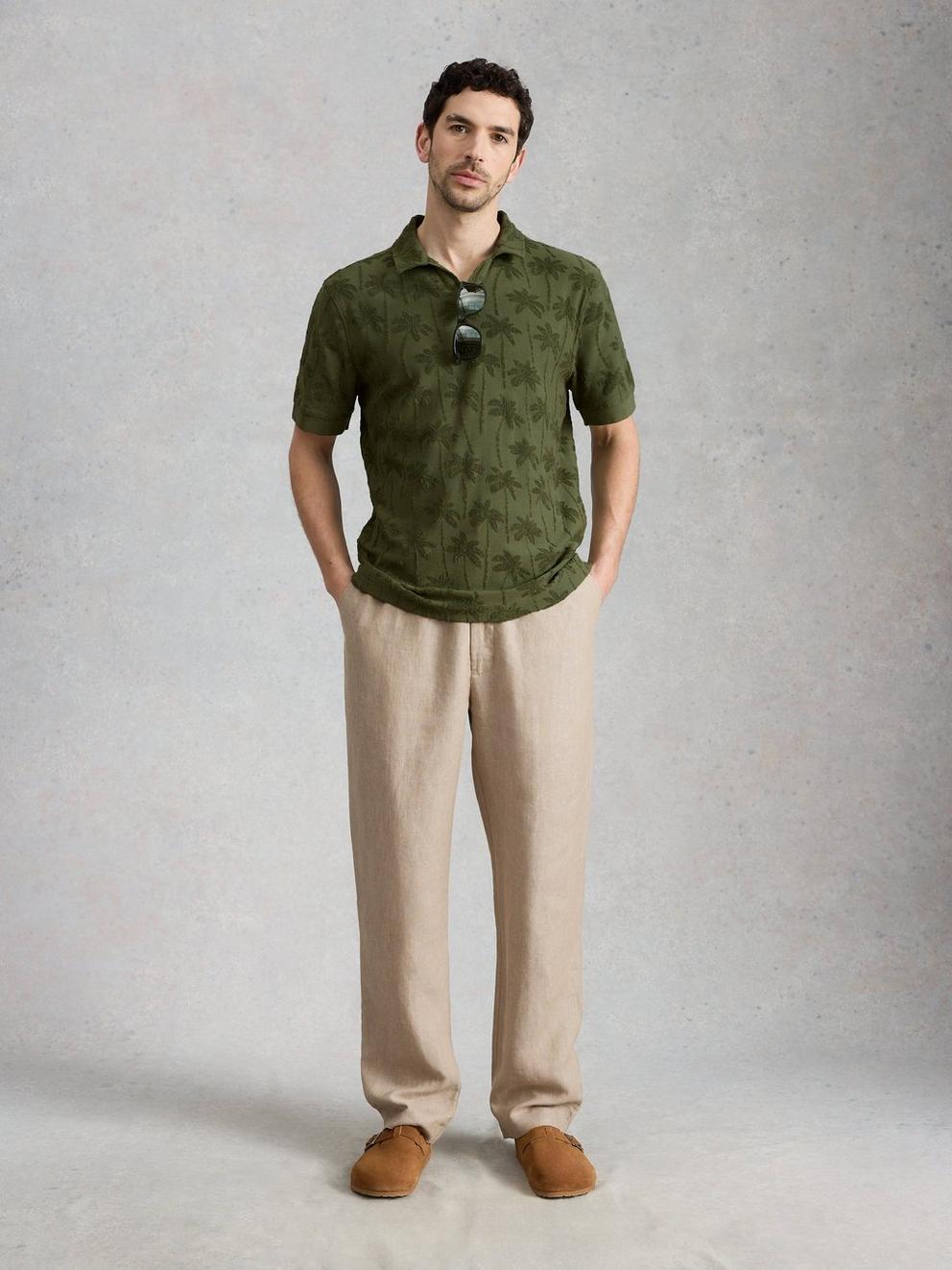 Totten Palm Trophy Neck Polo in KHAKI GRN - MODEL FRONT