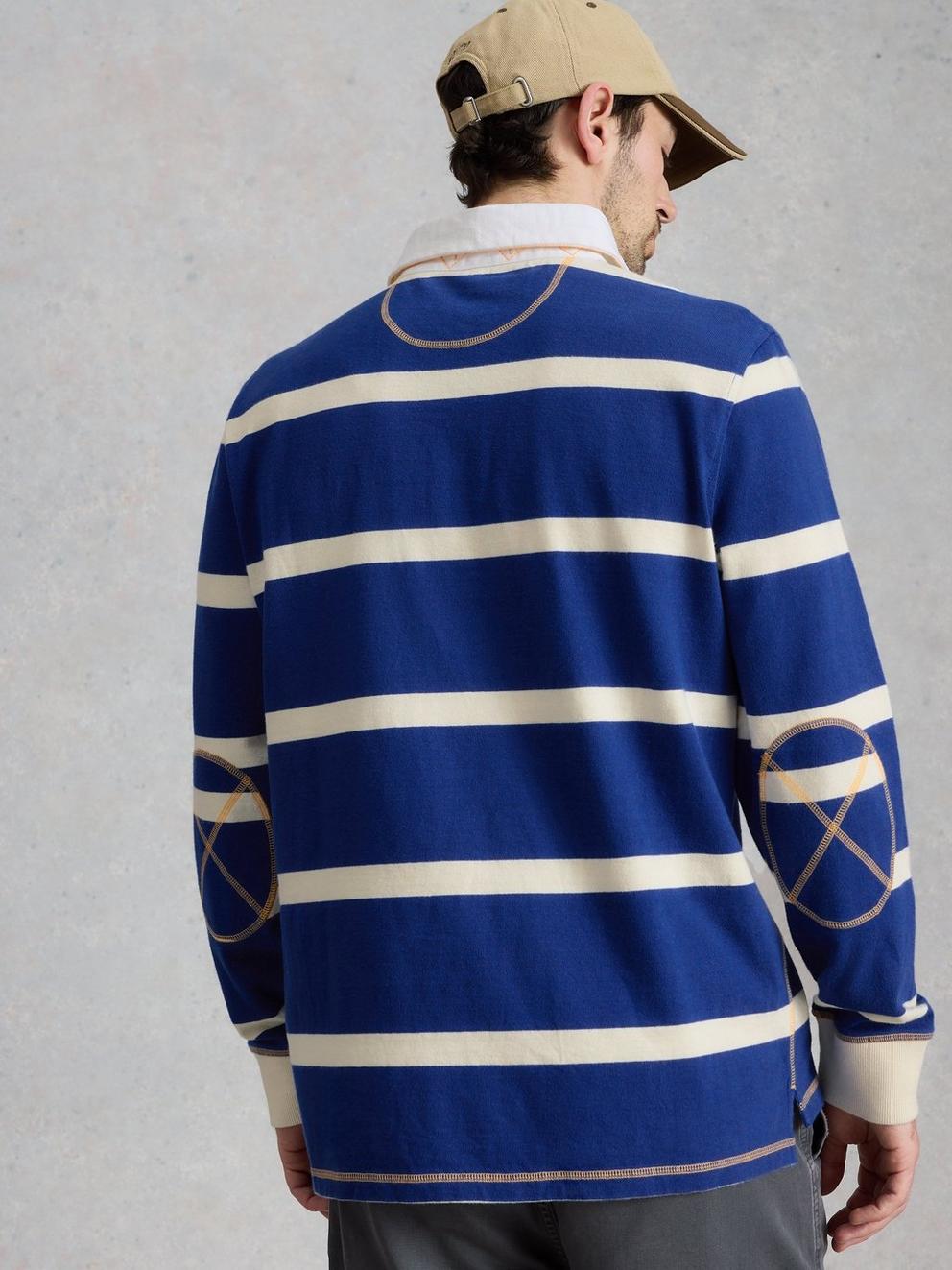 Yarmouth Stripe Rugby in BLUE MLT - MODEL BACK