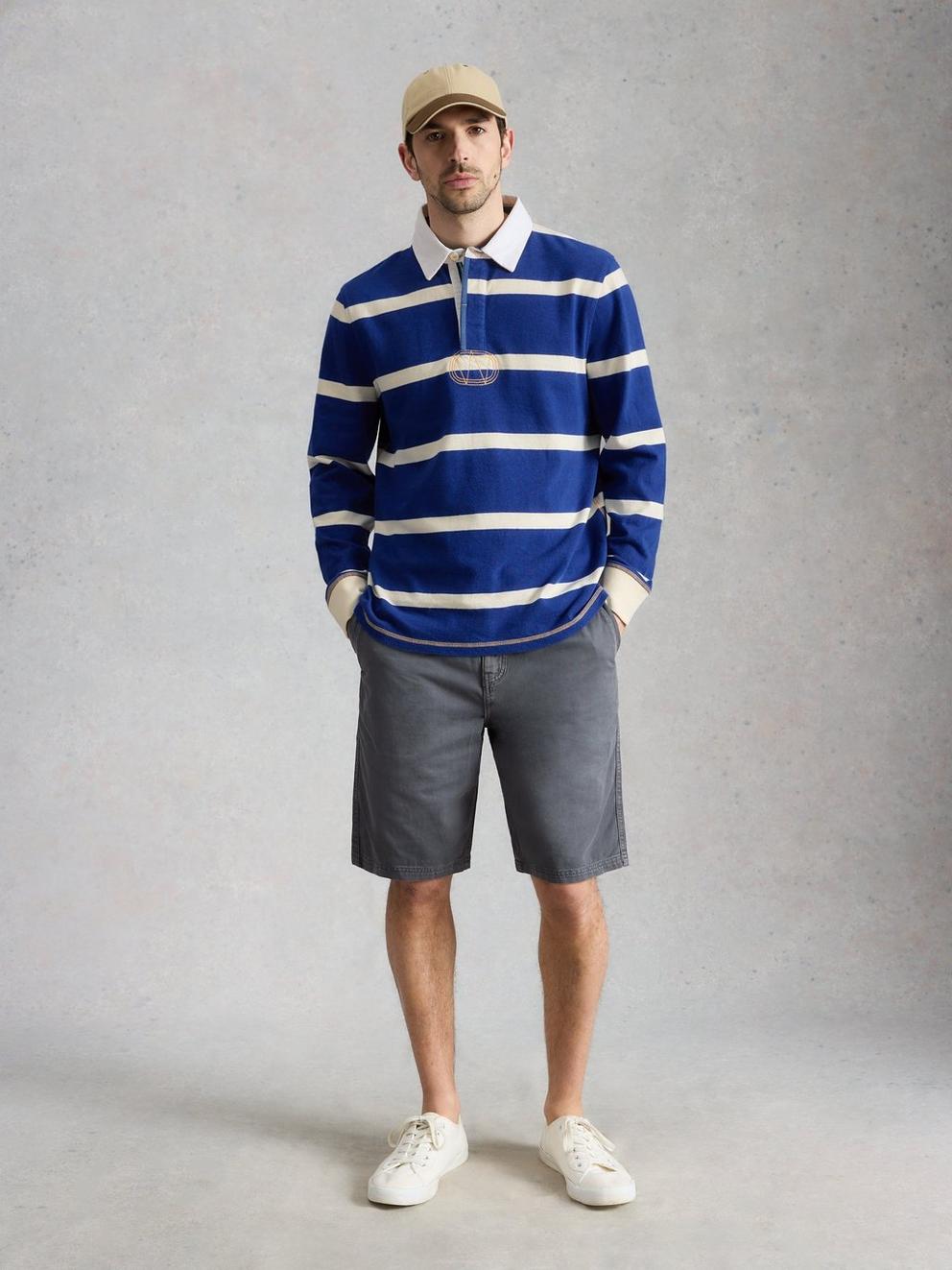 Yarmouth Stripe Rugby in BLUE MLT - MODEL FRONT
