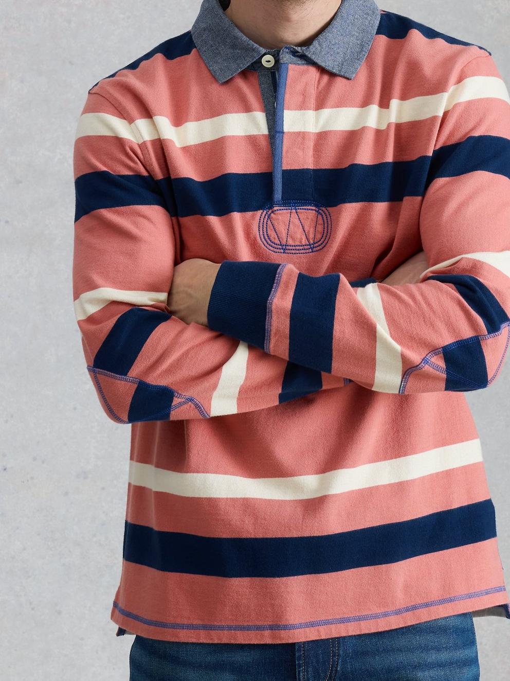 Yarmouth Stripe Rugby in RED MLT - MODEL DETAIL