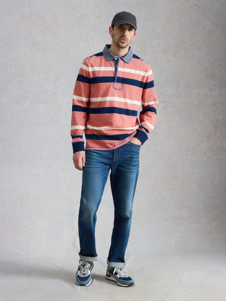 Yarmouth Stripe Rugby in RED MLT - MODEL FRONT