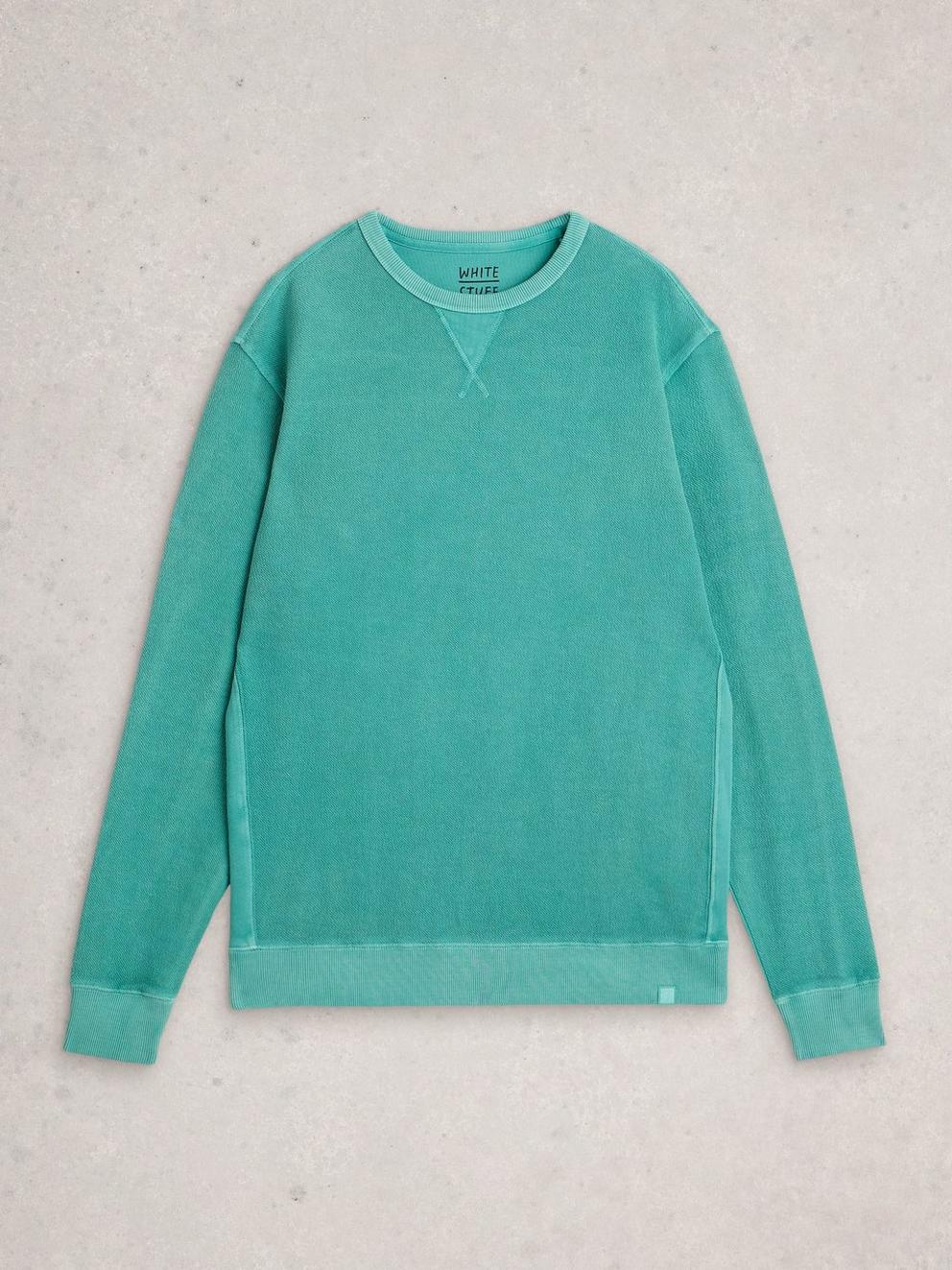 Sidmouth Crew Neck Jumper in MID GREEN - FLAT FRONT