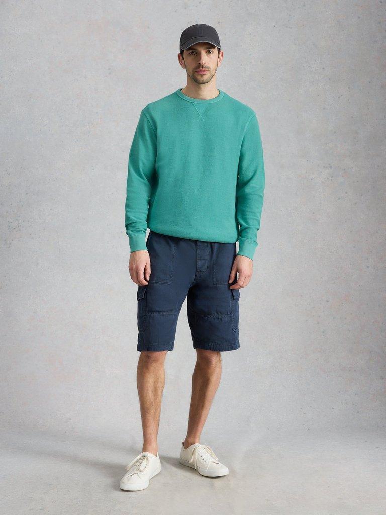 Sidmouth Crew Neck Jumper in MID GREEN - MODEL FRONT