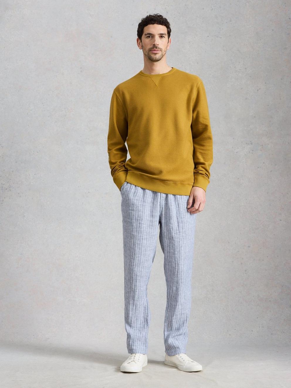 Sidmouth Crew Neck Jumper in MID YELLOW - MODEL FRONT