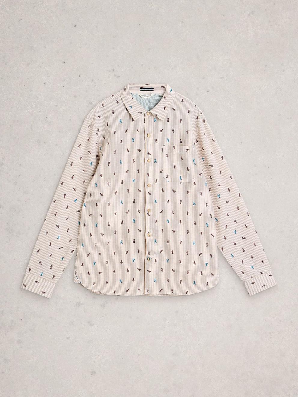 Finsbury LS Shrimp Print Shirt in NAT PR - FLAT FRONT