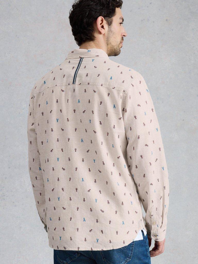 Finsbury LS Shrimp Print Shirt in NAT PR - MODEL BACK