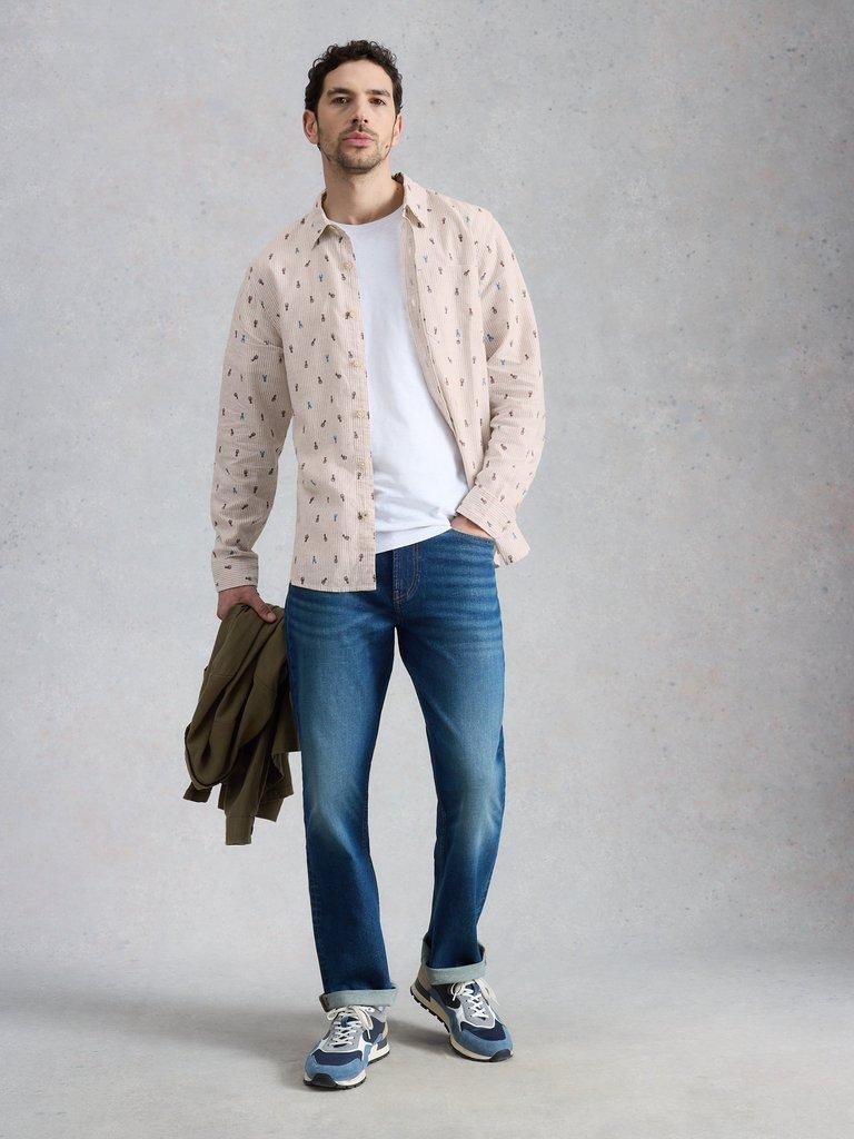 Finsbury LS Shrimp Print Shirt in NAT PR - MODEL FRONT