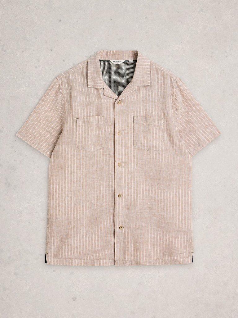 Keswick SS Linen Striped Shirt in NAT MLT - FLAT FRONT