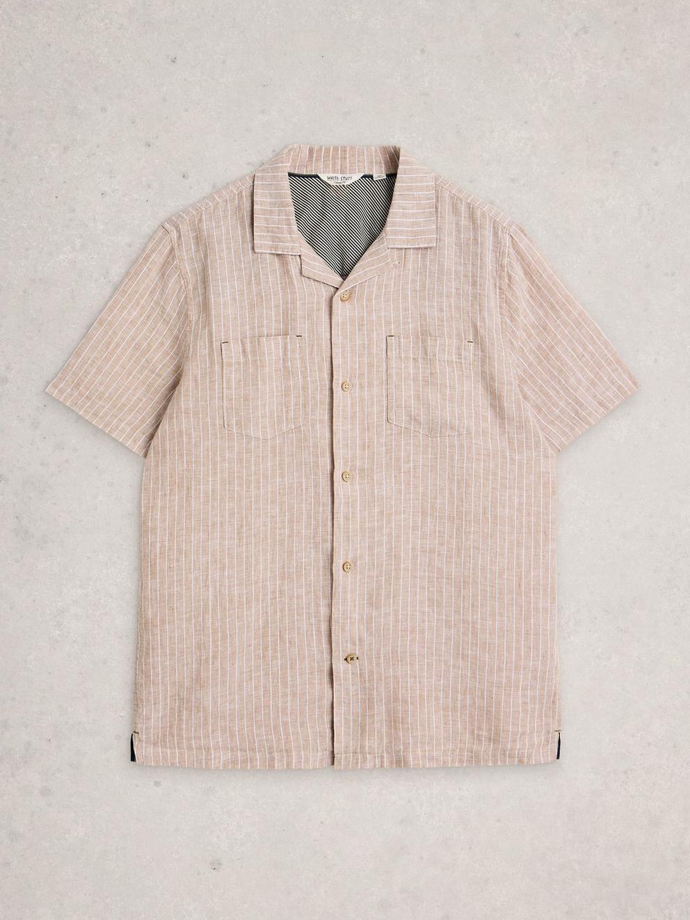 Keswick SS Linen Striped Shirt in NAT MLT - FLAT FRONT