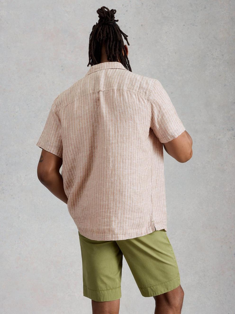 Keswick SS Linen Striped Shirt in NAT MLT - MODEL BACK