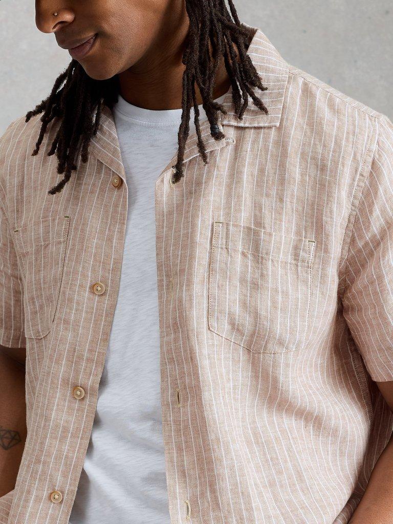 Keswick SS Linen Striped Shirt in NAT MLT - MODEL DETAIL