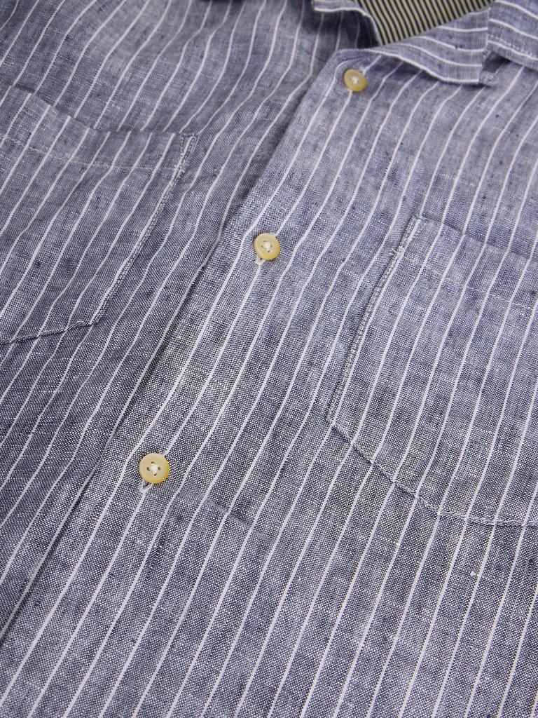 Keswick SS Linen Striped Shirt in NAVY MULTI - FLAT DETAIL