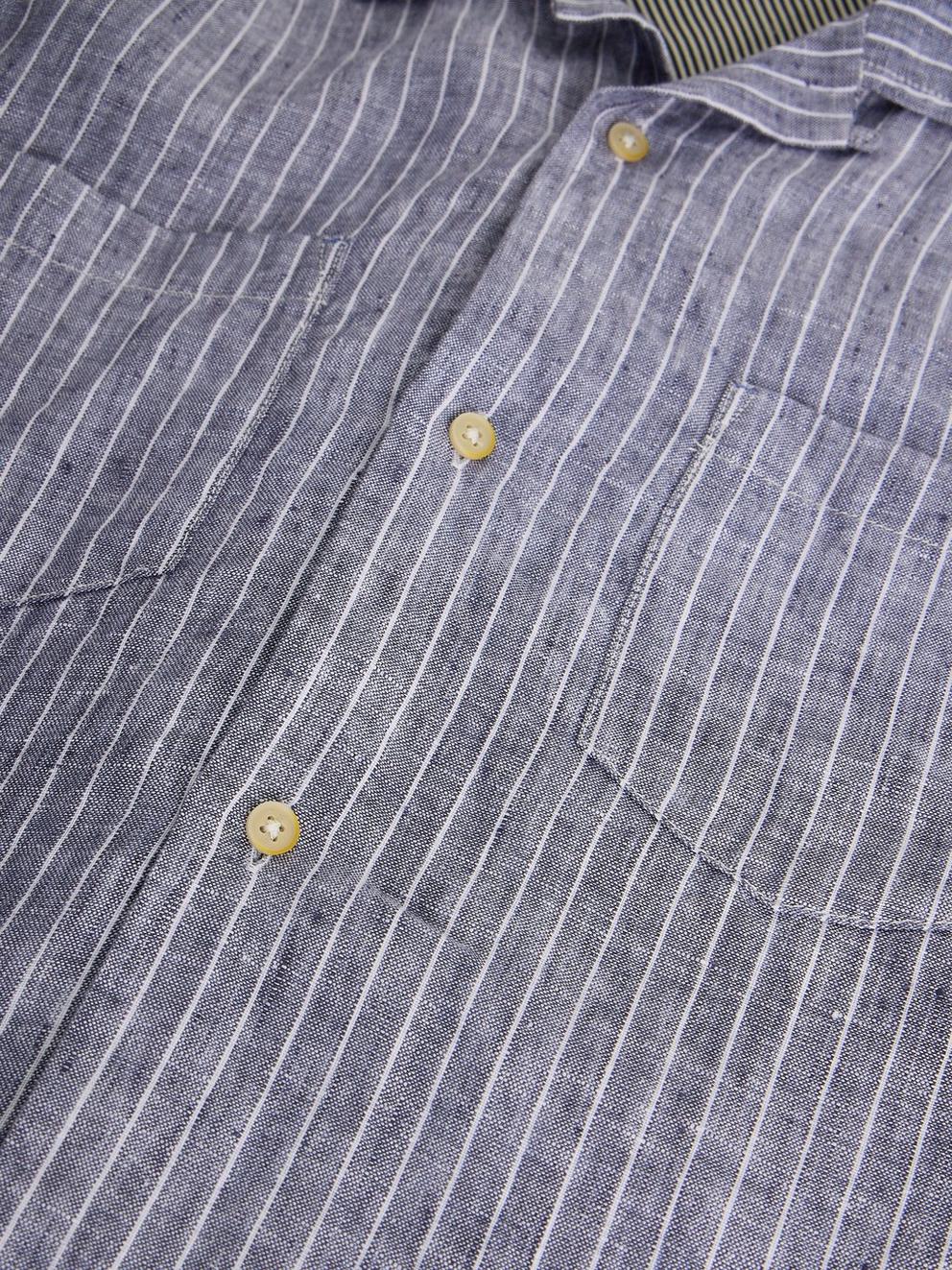 Keswick SS Linen Striped Shirt in NAVY MULTI - FLAT DETAIL