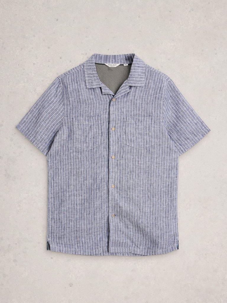 Keswick SS Linen Striped Shirt in NAVY MULTI - FLAT FRONT