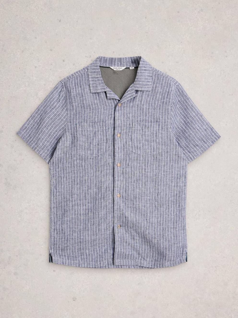 Keswick SS Linen Striped Shirt in NAVY MULTI - FLAT FRONT