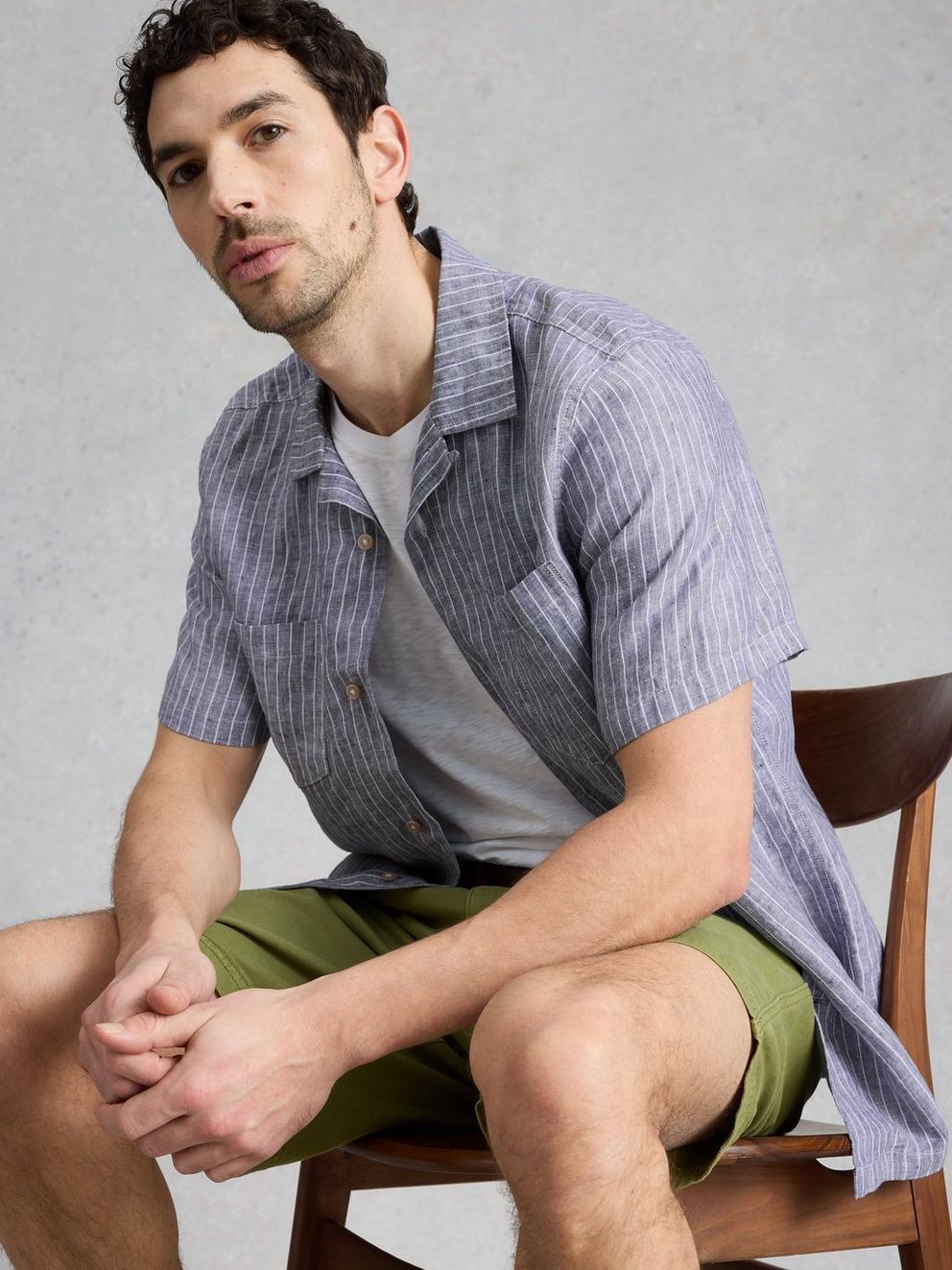 Keswick SS Linen Striped Shirt in NAVY MULTI - LIFESTYLE
