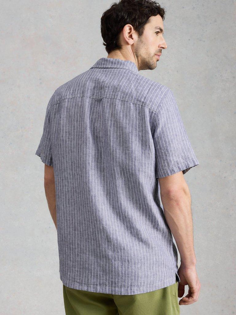 Keswick SS Linen Striped Shirt in NAVY MULTI - MODEL BACK