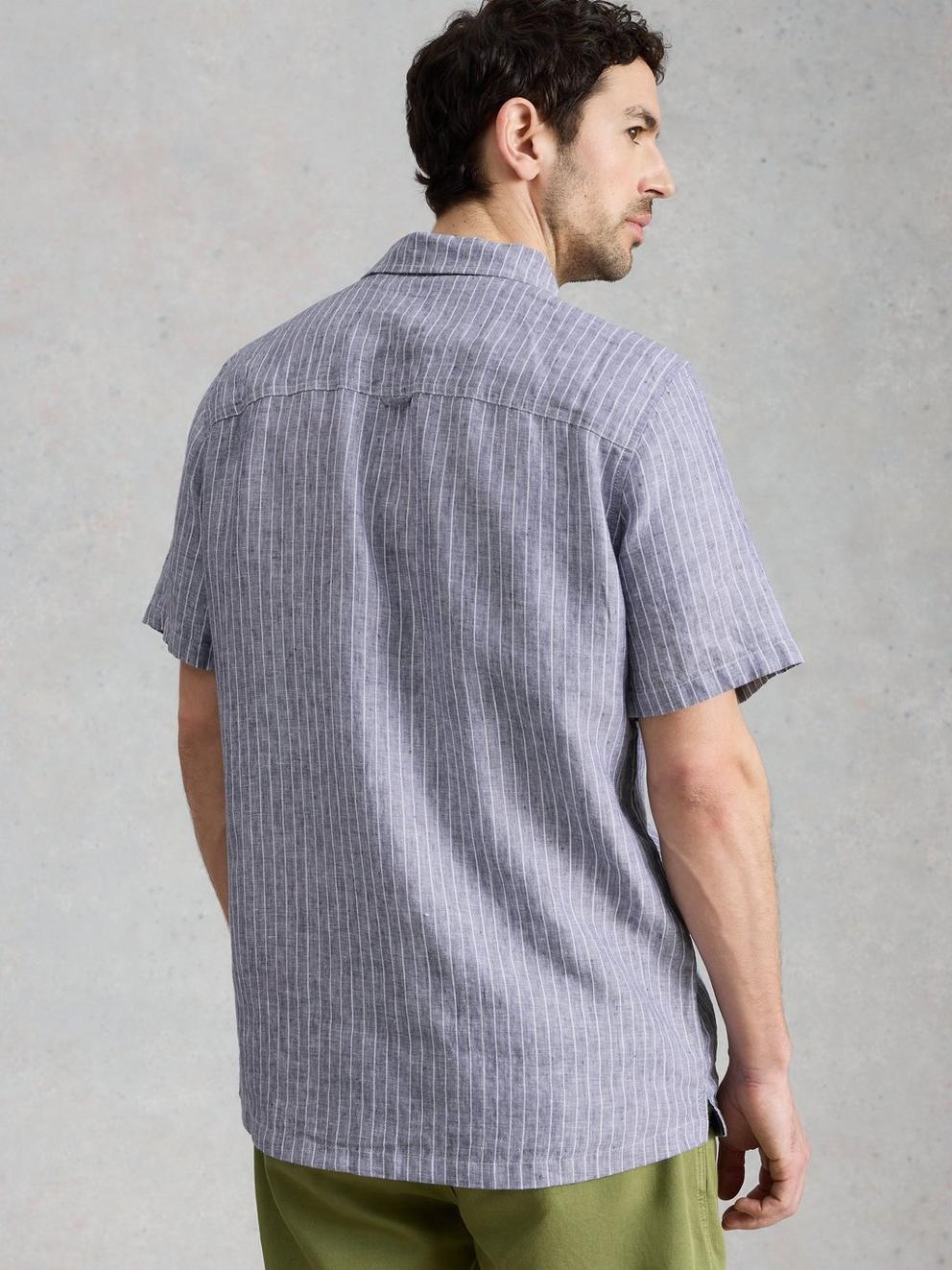 Keswick SS Linen Striped Shirt in NAVY MULTI - MODEL BACK