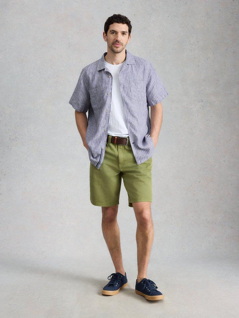 Keswick SS Linen Striped Shirt in NAVY MULTI - MODEL FRONT
