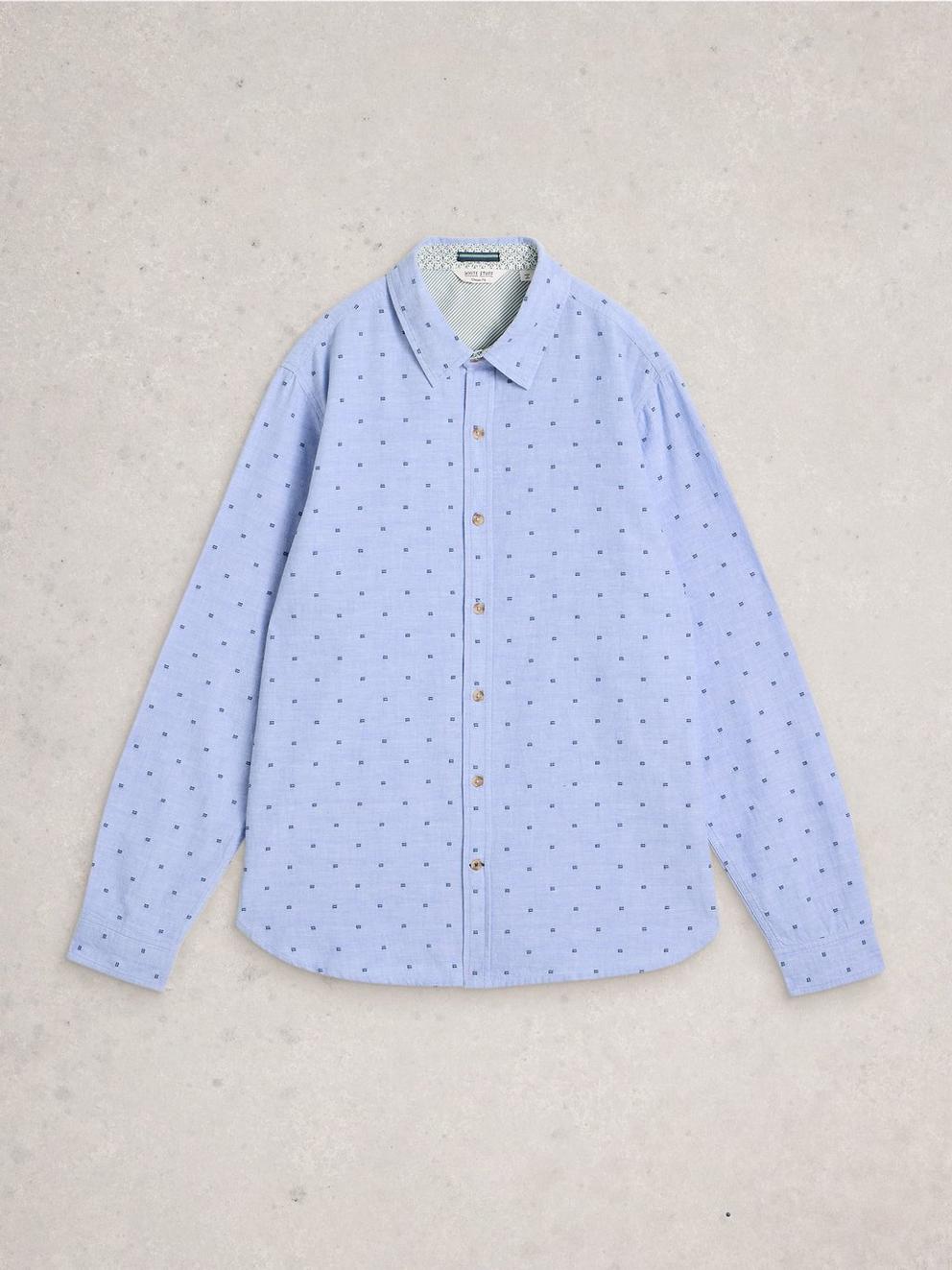 Douglas LS Dobby Shirt in MID BLUE - FLAT FRONT