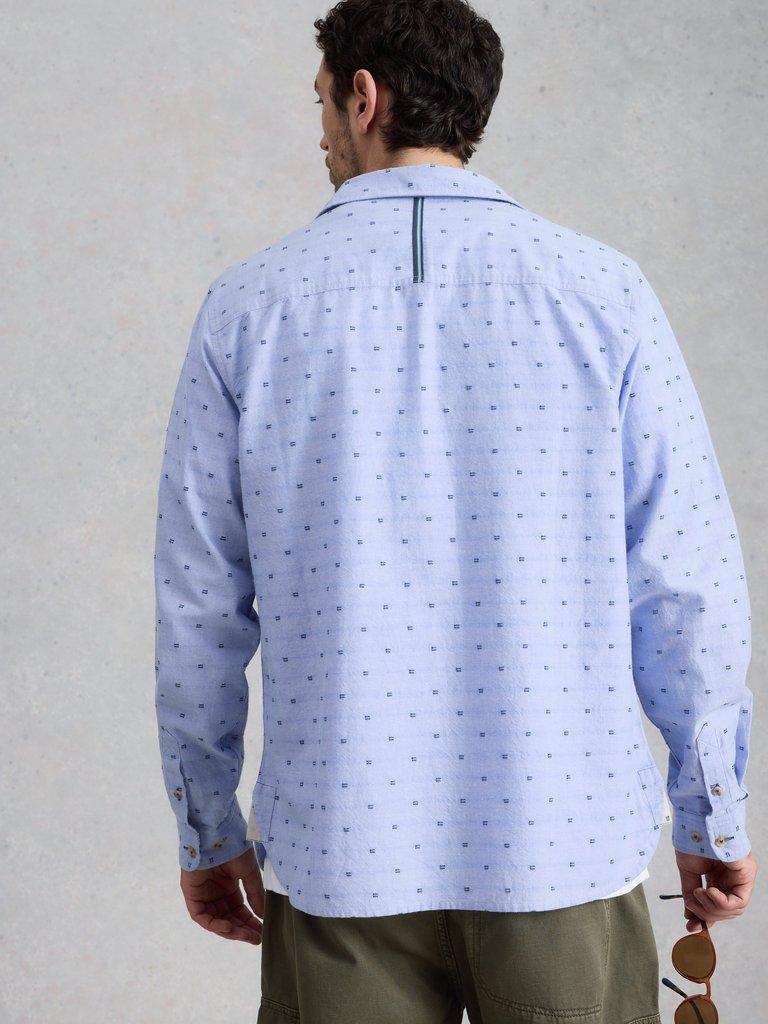 Douglas LS Dobby Shirt in MID BLUE - MODEL BACK