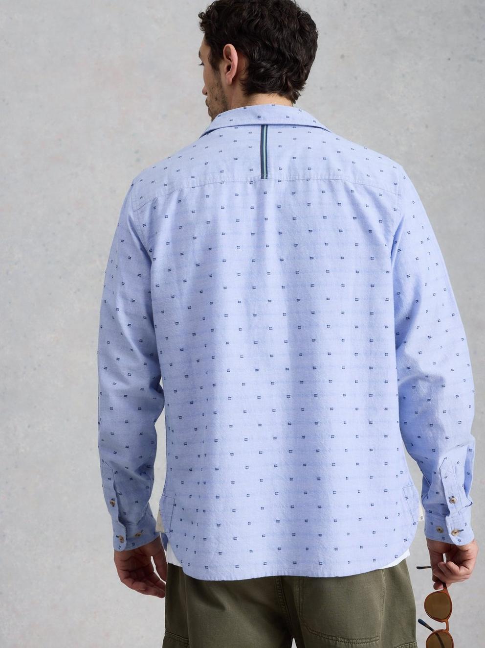 Douglas LS Dobby Shirt in MID BLUE - MODEL BACK