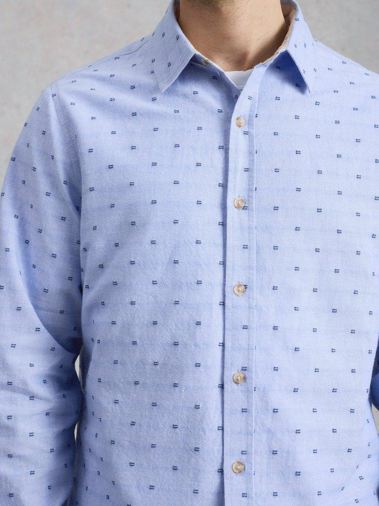Douglas LS Dobby Shirt in MID BLUE - MODEL DETAIL