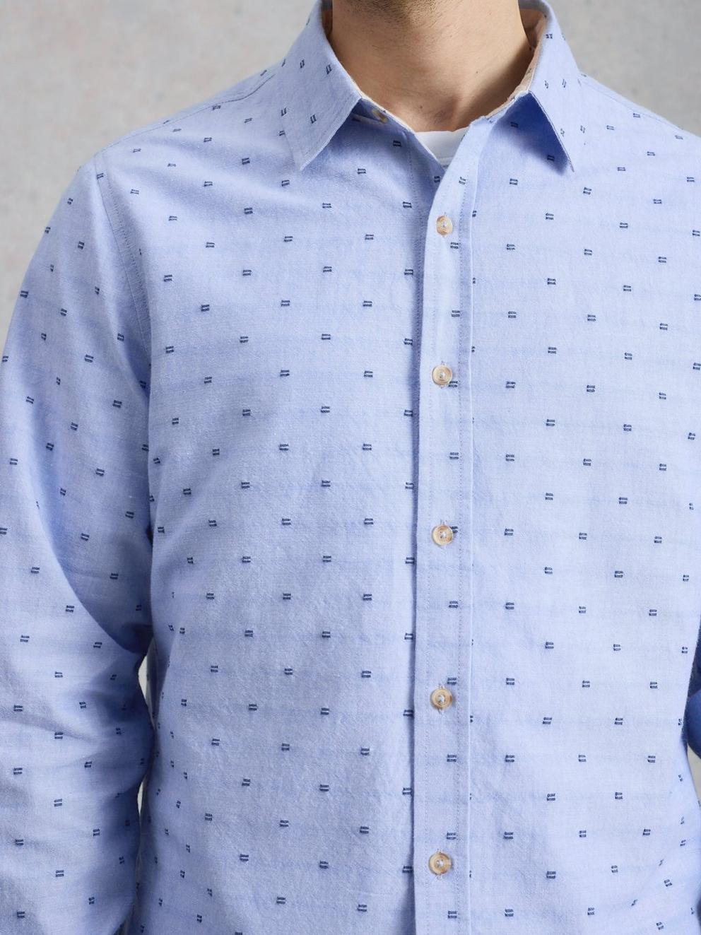 Douglas LS Dobby Shirt in MID BLUE - MODEL DETAIL
